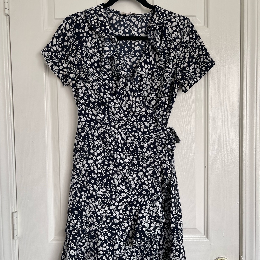 LOFT Navy and White Floral Midi Dress